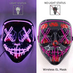 Wireless Neon LED Purge Mask Glow in The Dark Cosplay Horror Mask Halloween Masquerade Party Masks Glowing Funny Dress Up