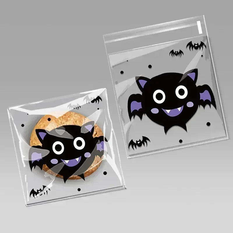 100 Pcs 10x10cm Halloween Plastic Candy Cookies Gift Bag Self Adhesive Snack Wrap Bag Halloween Party Decorations Kids Gifts
