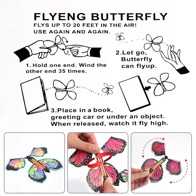 10PCS Random Color Magic Flying Butterfly Wind Up Toy Bookmark Internet Celebrity Colorful Butterfly Simulation Party Gift
