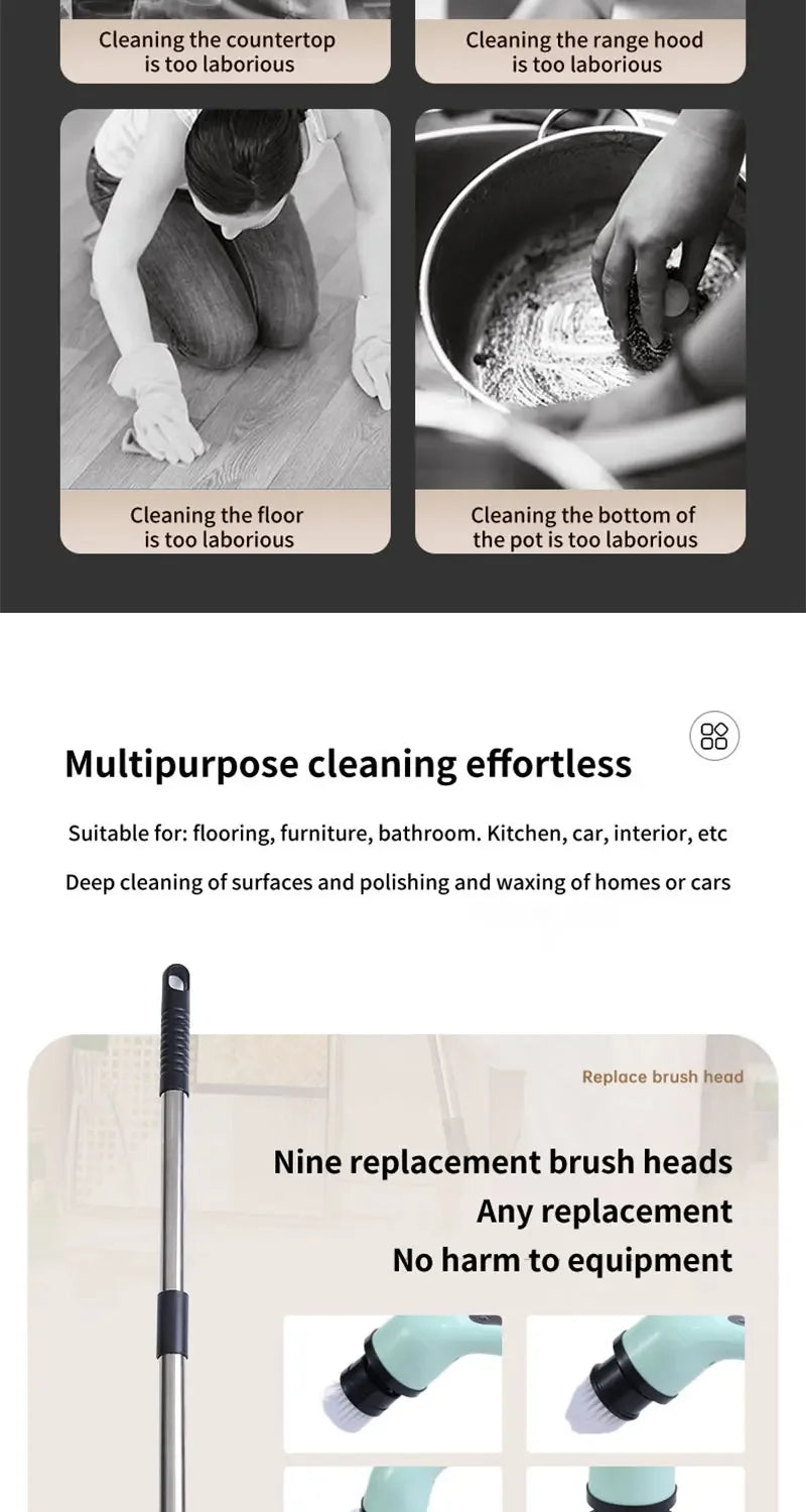 Cordless Spin Scrubber Electric Multipurpose Cleaning Brush for Kitchen Bathroom Toilet - Household Hair Brushes And Mops