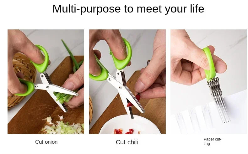 Multifunctional Scissors Stainless Steel 5 Layer Kitchen Scissors Scallion Cutter Pepper Herb Laver Spices Onion Cooking Tool