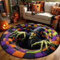 3D Illusion Skull Vortex Round Rug Movie Room Horror Theme Anti Slip Floor Mat for Living Room Bedroom Decoration Carpet Gift