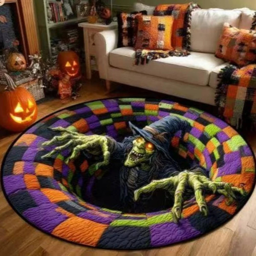 3D Illusion Skull Vortex Round Rug Movie Room Horror Theme Anti Slip Floor Mat for Living Room Bedroom Decoration Carpet Gift