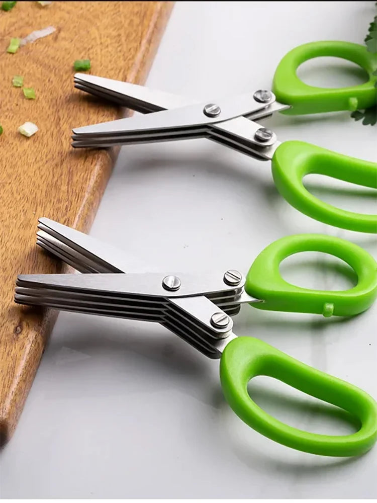 Multifunctional Scissors Stainless Steel 5 Layer Kitchen Scissors Scallion Cutter Pepper Herb Laver Spices Onion Cooking Tool