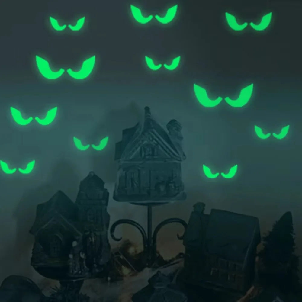 Halloween Luminous Wall Stickers,Glowing Eyes in The Window,Luminous Bats Ghost Pumpkin Window Stickers,Horror Home Decoration