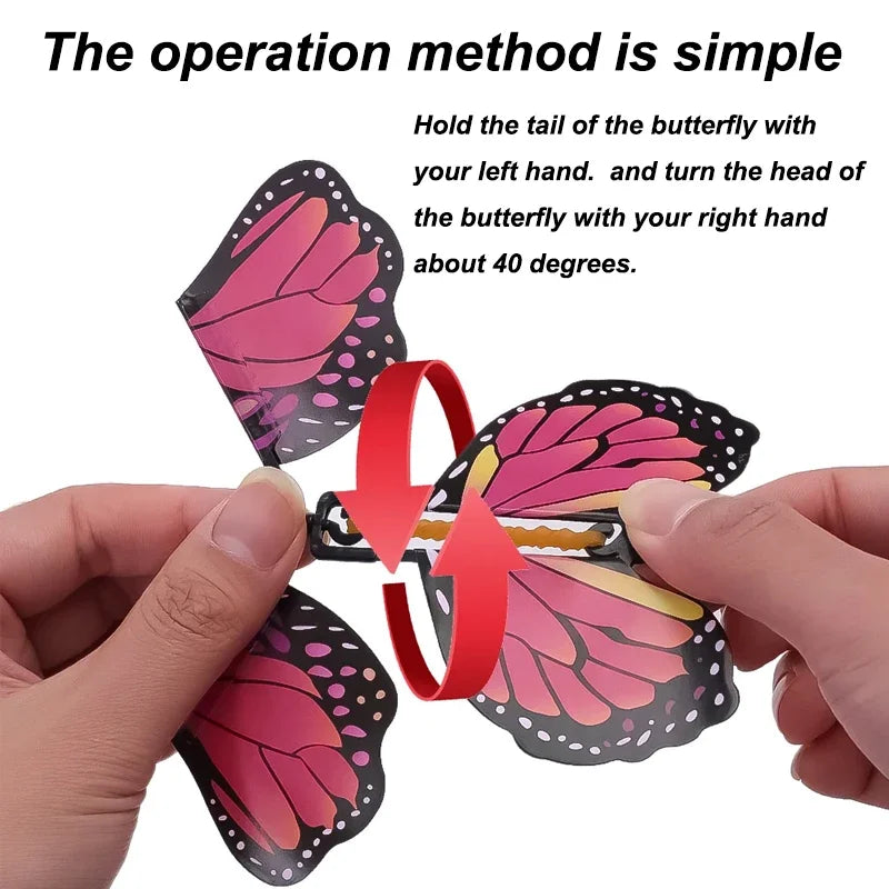 10PCS Random Color Magic Flying Butterfly Wind Up Toy Bookmark Internet Celebrity Colorful Butterfly Simulation Party Gift