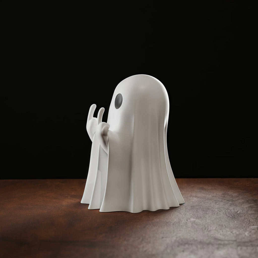 Cute Middle Finger Ghost Statue, Small Halloween Decor for Home, Centerpiece for Coffee Table, Adorable Horror Figure