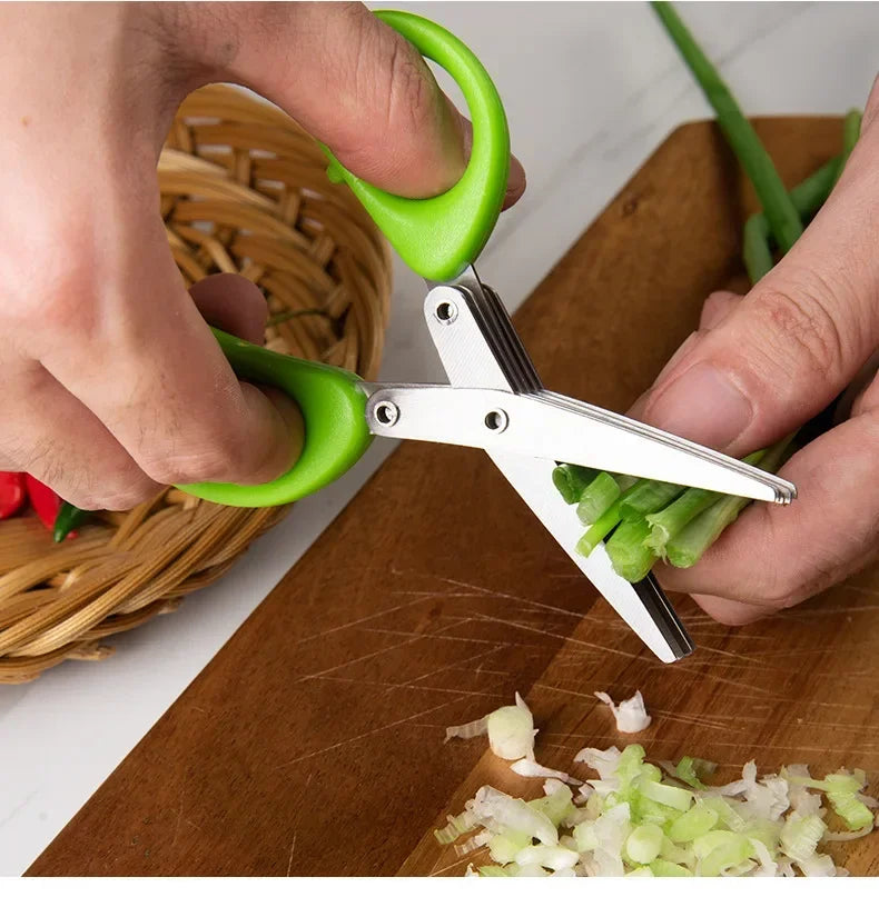 Multifunctional Scissors Stainless Steel 5 Layer Kitchen Scissors Scallion Cutter Pepper Herb Laver Spices Onion Cooking Tool