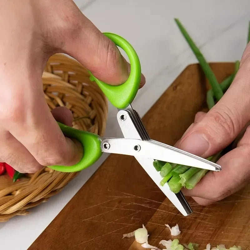 Multifunctional Scissors Stainless Steel 5 Layer Kitchen Scissors Scallion Cutter Pepper Herb Laver Spices Onion Cooking Tool